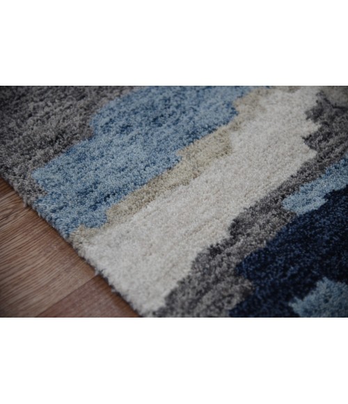 Abstract Area Rug Amer Abstract Gunter Blue Hand-tufted Wool Blend Area Rug 8'x10'