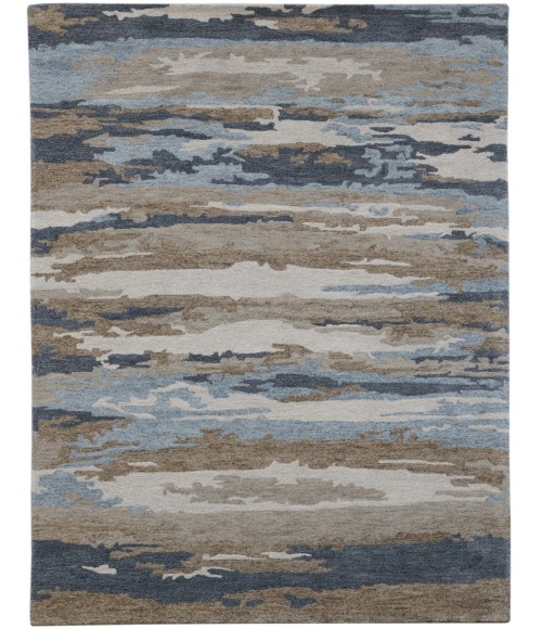 Amer Abstract Gunter Tan/Blue Hand-tufted Wool Blend Area Rug 5'x8'