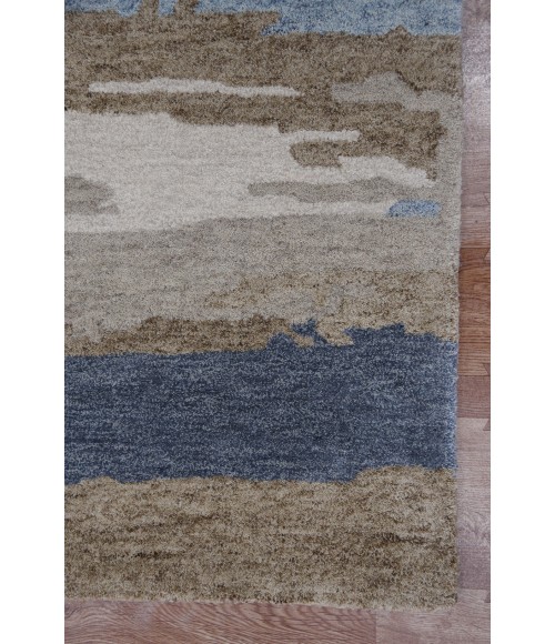Amer Abstract Gunter Tan/Blue Hand-tufted Wool Blend Area Rug 4'x6'