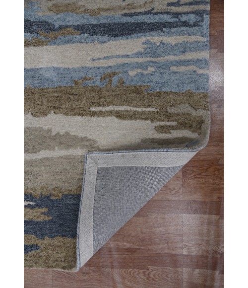Amer Abstract Gunter Tan/Blue Hand-tufted Wool Blend Area Rug 5'x8'