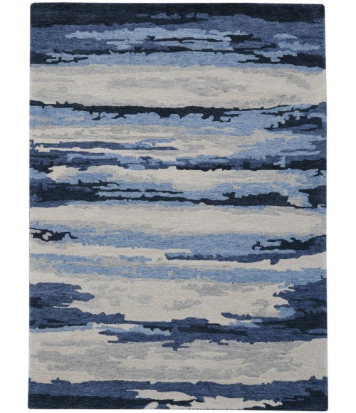 Amer Abstract Gunter Navy Hand-tufted Wool Blend Area Rug 5'x8'