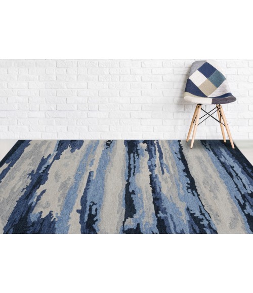 Amer Abstract Gunter Navy Hand-tufted Wool Blend Area Rug 5'x8'