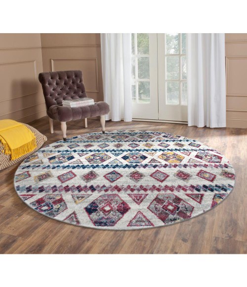 Amer Alexandria Tijera Multi-colored Geometric Round Rug 6'7"x6'7"