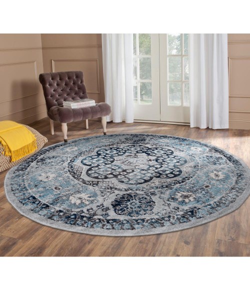 Amer Alexandria Loftus Gray Bordered Round Rug 6'7"x6'7"