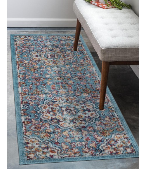Amer Alexandria Prescott Blue Medallion Runner Rug 2'x6'