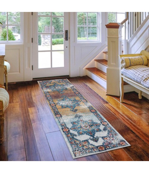 Amer Alexandria Nieve Orange Bordered Runner Rug 2'6"x10'3"