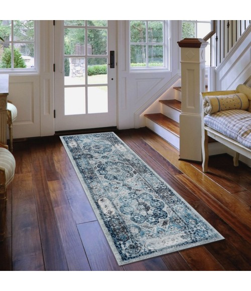 Amer Alexandria Loftus Gray Bordered Runner Rug 2'6"x10'3"