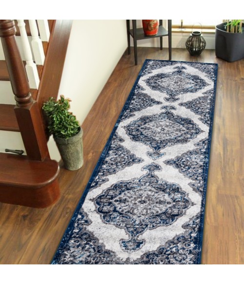 Amer Alexandria Wiltshire Navy Medallion Runner Rug 2'6"x10'3"