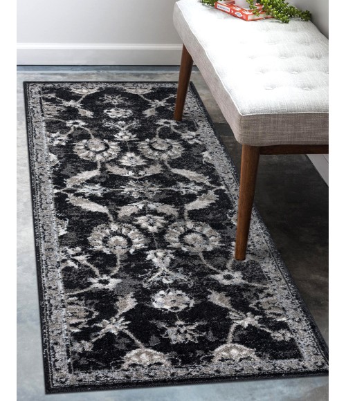 Amer Alexandria Cheally Black Bordered Runner Rug 2'x6'