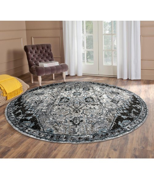 Amer Alexandria Chaves Gray Medallion Round Rug 6'7"x6'7"