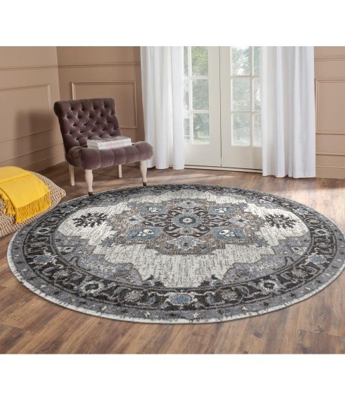 Amer Alexandria Earley Taupe Medallion Round Rug 6'7"x6'7"