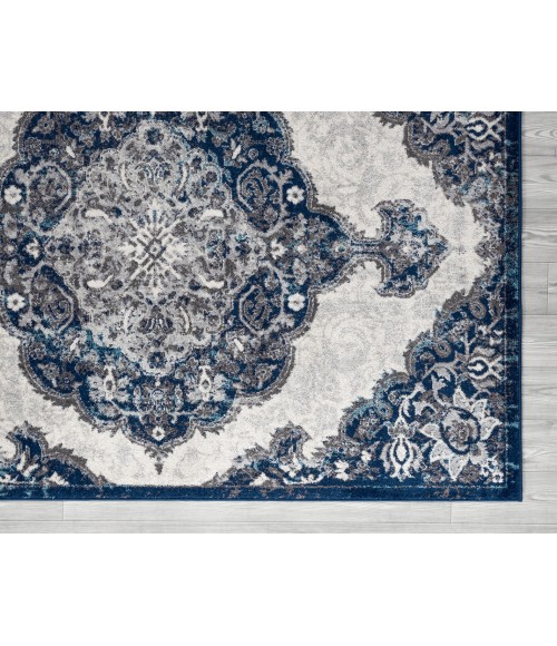 Amer Alexandria Wiltshire Navy Medallion Runner Rug 2'6"x10'3"