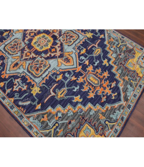 Amer Boho Evreux Blue/Orange Hand-Tufted Wool Area Rug 2'x3'