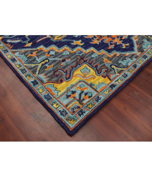 Amer Boho Evreux Blue/Orange Hand-Tufted Wool Area Rug 2'x3'