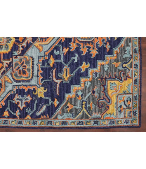 Amer Boho Evreux Blue/Orange Hand-Tufted Wool Area Rug 2'x3'