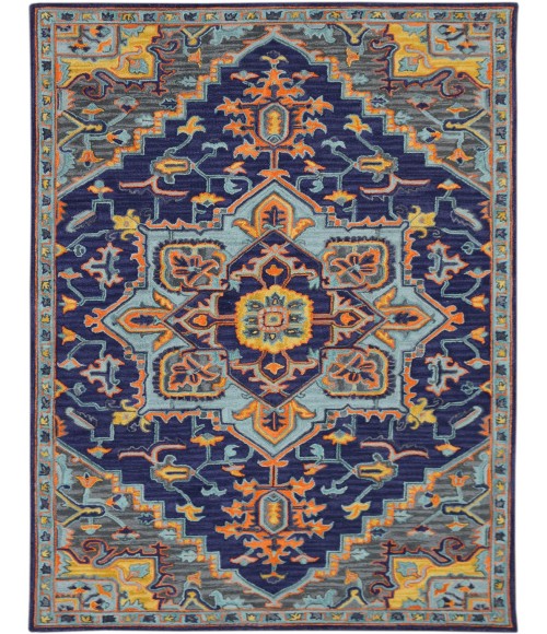 Amer Boho Evreux Blue/Orange Hand-Tufted Wool Area Rug 8'x11'