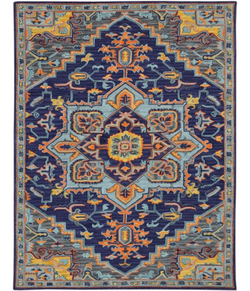 Amer Boho Evreux Blue/Orange Hand-Tufted Wool Area Rug 2'x3'