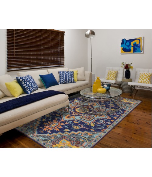 Amer Boho Evreux Blue/Orange Hand-Tufted Wool Area Rug 2'x3'