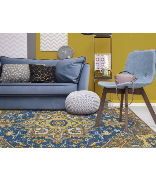 Amer Boho Evreux Blue/Yellow Hand-Tufted Wool Area Rug 2'x3'