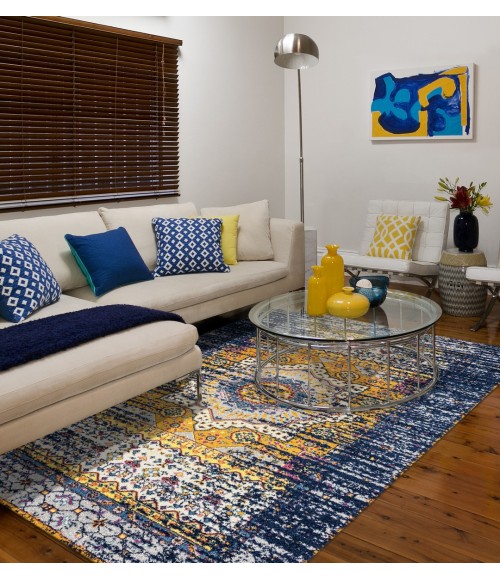 Amer Manhattan Beale Boho Medallion Navy/Orange Round Rug 6'6"x6'6"