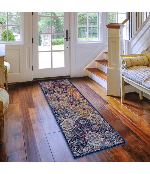 Amer Manhattan Anses Moroccan Navy/Orange Runner Rug 2'6"x7'6"