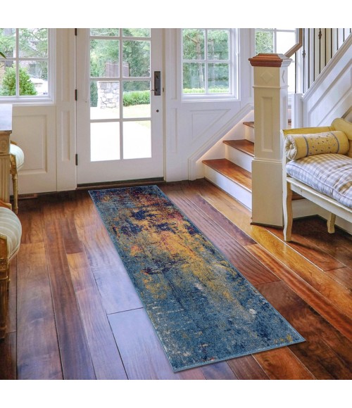 Amer Manhattan Bunnt Abstract Orange/Navy Runner Rug 2'6"x7'6"