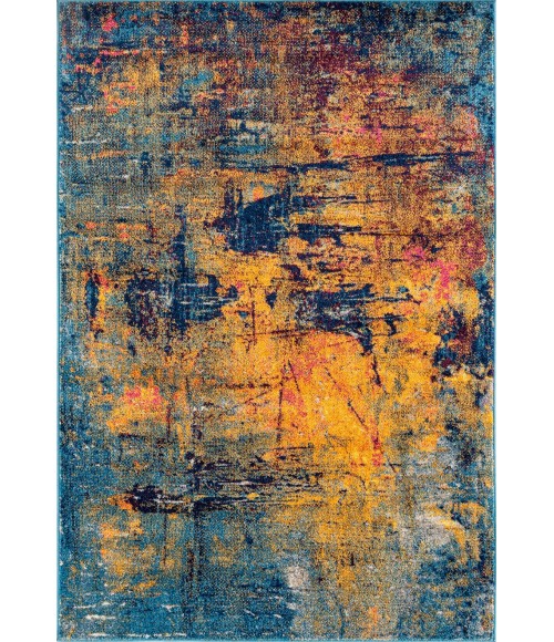 Amer Manhattan Bunnt Abstract Orange/Navy Runner Rug 2'6"x7'6"