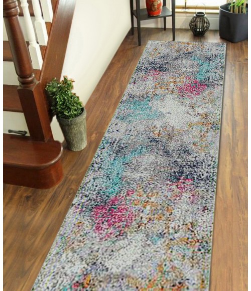 Amer Montana Lizette Blue/Pink Polypropylene Runner Rug 2'7"x8'