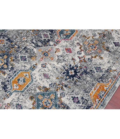 Amer Montana Myro Blue/Orange Polypropylene Runner Rug 2'7"x8'