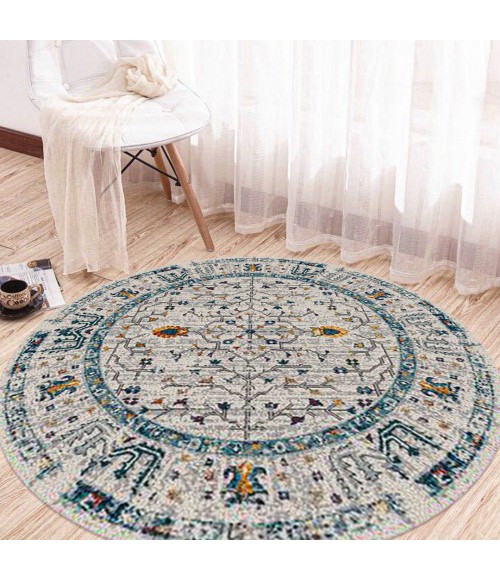 Amer Montana Dyanne Ivory/Yellow Polypropylene Round Rug 7'6"x7'6"R