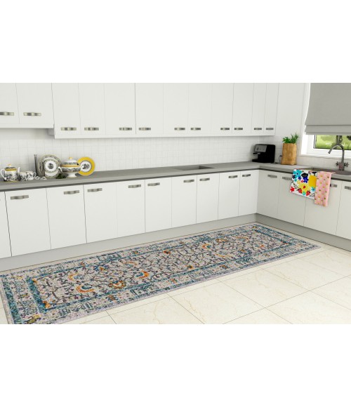 Amer Montana Dyanne Ivory/Yellow Polypropylene Runner Rug 2'7"x8'