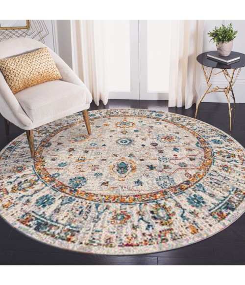 Amer Montana Estrel Ivory/Orange Polypropylene Round Rug 7'6"x7'6"R