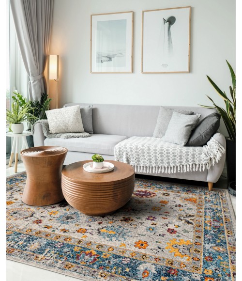 Amer Montana Filomina Blue/Orange Polypropylene Area Rug 5'3"x7'6"