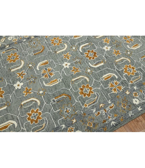 Amer Romania Pecos Gray/Orange Hand-Hooked Wool Area Rug 2'x3'