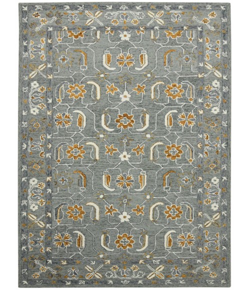 Amer Romania Pecos Gray/Orange Hand-Hooked Wool Area Rug 2'x3'