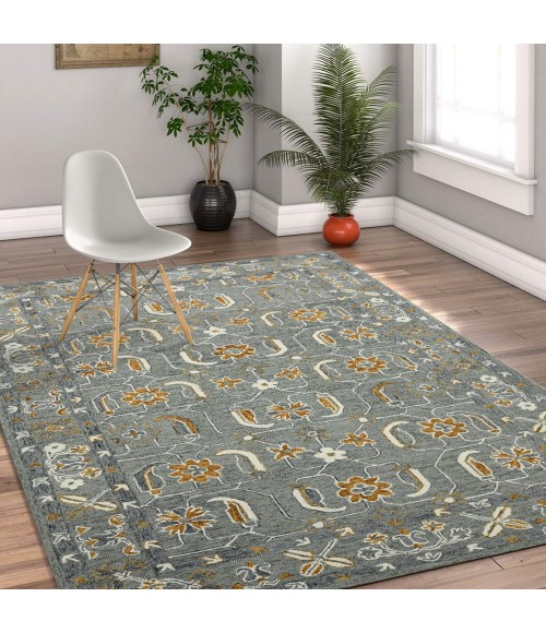 Amer Romania Pecos Gray/Orange Hand-Hooked Wool Area Rug 2'x3'