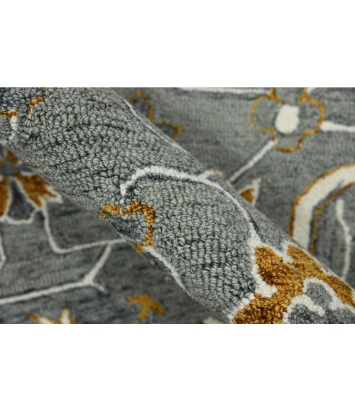 Amer Romania Pecos Gray/Orange Hand-Hooked Wool Area Rug 2'x3'