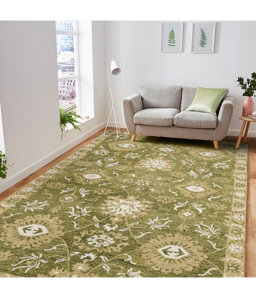 Amer Romania Newburg Olive Green Hand-Hooked Wool Area Rug 8'x10'