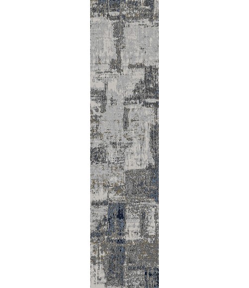 Amer Savannah Hannah Gray/Blue Polyester Blend Runner Rug 2'8"x10'