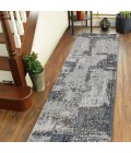 Amer Savannah Hannah Gray/Blue Polyester Blend Runner Rug 2'8"x10'