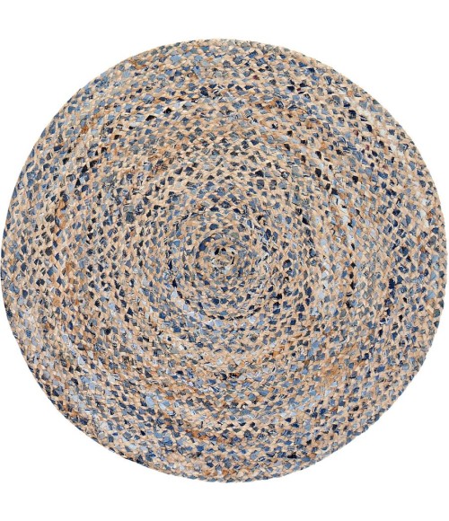 6' Round Kerala Denim & Jute Rug - Rugs Town 6' Round Kerala Denim & Jute Rug