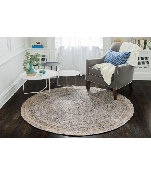 6' Round Kerala Denim & Jute Rug - Rugs Town 6' Round Kerala Denim & Jute Rug