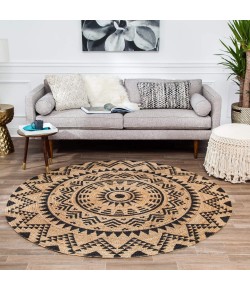 Anji Mountain 4' Round Cortez Tribal Circular Screen Print Rug