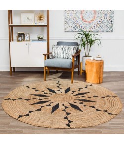 Anji Mountain 6' Round Cuitlahuac Tribal Straight Line Screen Print Rug