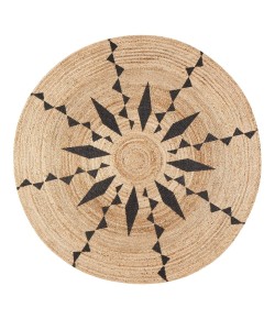 Anji Mountain 6' Round Cuitlahuac Tribal Straight Line Screen Print Rug