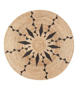 Anji Mountain 4' Round Cuitlahuac Tribal Straight Line Screen Print Rug