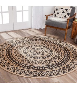 Anji Mountain 8' Round Graham Tribal Swinning Wave Circular Screen Print Rug