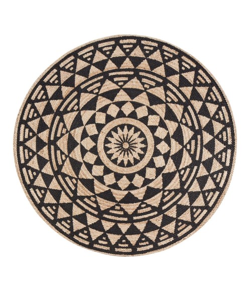 Anji Mountain 4' Round Pippin Black & Tan Jute Rug