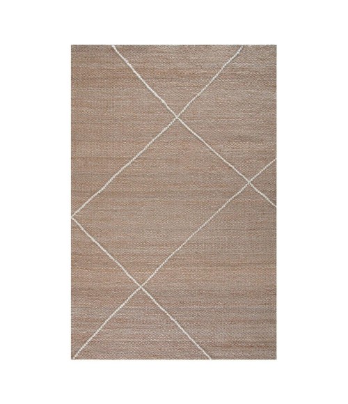 Anji Mountain 8' x 10' Parallel Lines Natural with Ivory Wool Stripe Rug