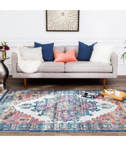 Anji Mountain Anji Mountain 7'6" x 9'6" Kuba Blue Tan Medallion Polyester Chindi Rug